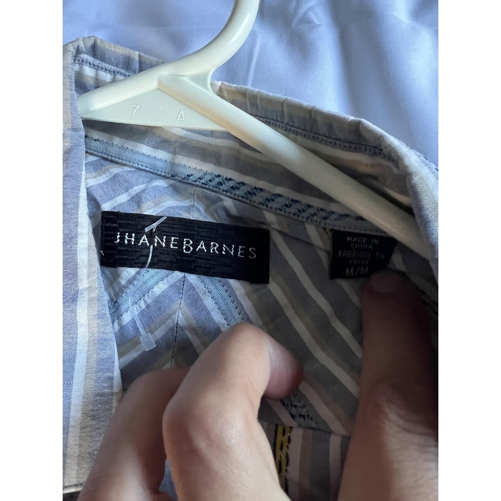 Jhane Barnes Shirt Mens Medium Gray Blue Striped Long Sleeve Silk Button‎ Up - Picture 8 of 16